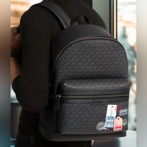Michael Kors Men Embellished Medium Cooper Logo Dome Backpack Black patched